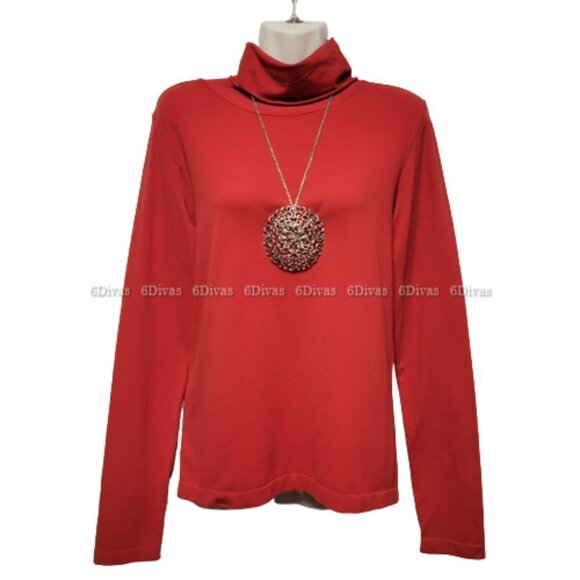 Turtleneck Red Top Long Sleeve Fall Top Winter Top Size L - Picture 1 of 9